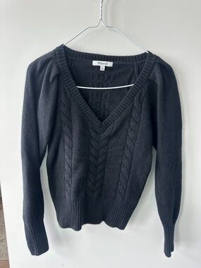 Madewell Black Cable-Knit V-Neck Sweater